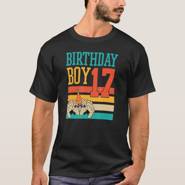 17 Year Old Cute Jumping Spider Birthday Boy Party T-Shirt (Front)