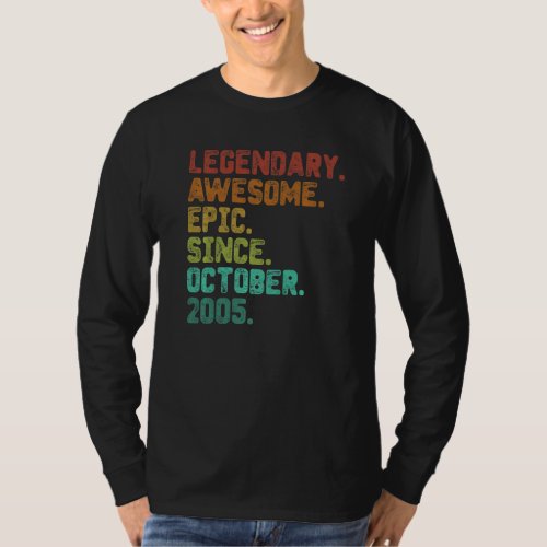 17 Year Old  Legend Since October 2005 17th Birthd T_Shirt