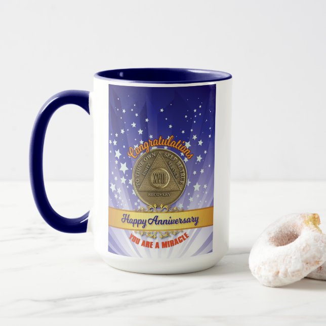 17 Year Recovery Coin Anniversary You're A Miracle Mug (With Donut)