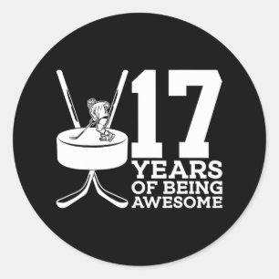 17 YEARS OF BEING AWESOME ICE HOCKEY 17TH BIRTHDAY CLASSIC ROUND STICKER