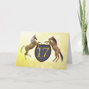 17 years old birthday card with rearing horses