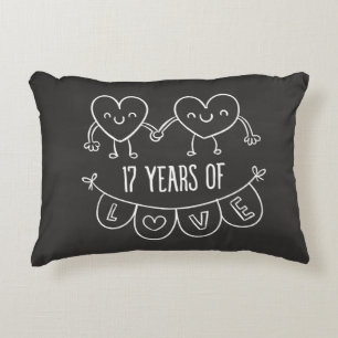 17th Anniversary Gift Chalk Hearts Decorative Pillow