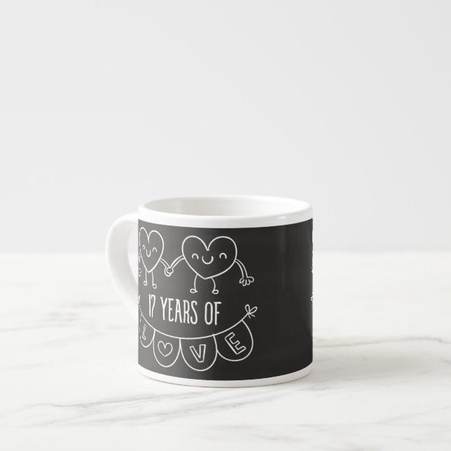17th Anniversary Gift Chalk Hearts Espresso Cup (Front Left)