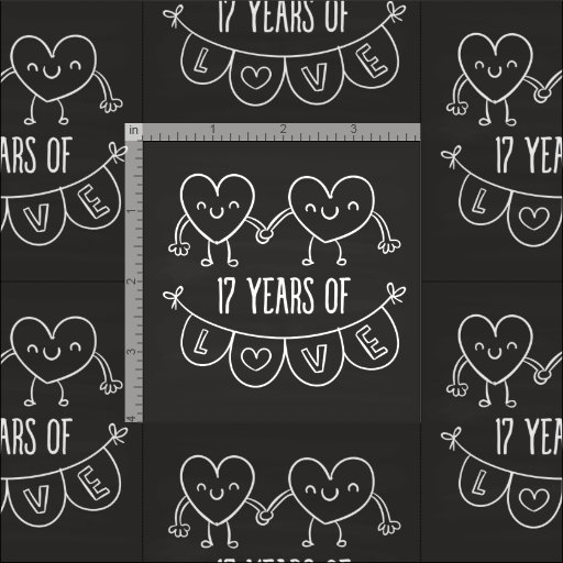 17th Anniversary Gift Chalk Hearts Fabric