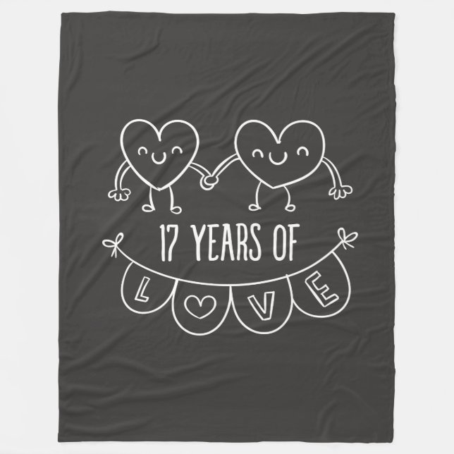 17th Anniversary Gift Chalk Hearts Fleece Blanket (Front)