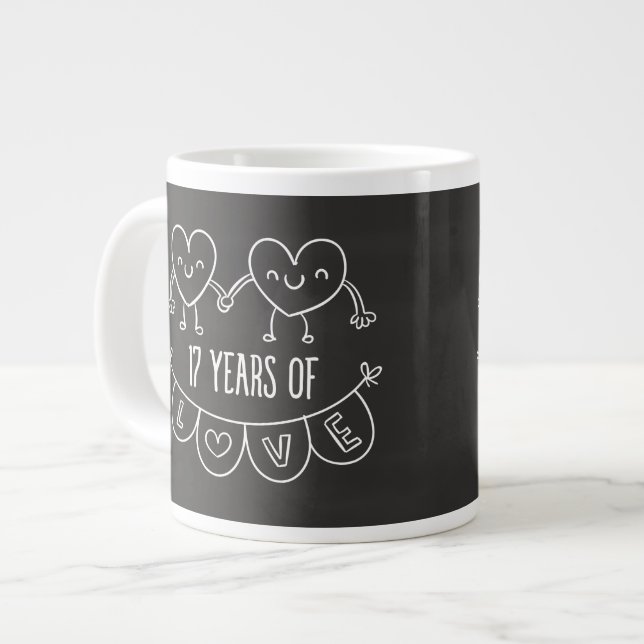 17th Anniversary Gift Chalk Hearts Giant Coffee Mug (Front Left)