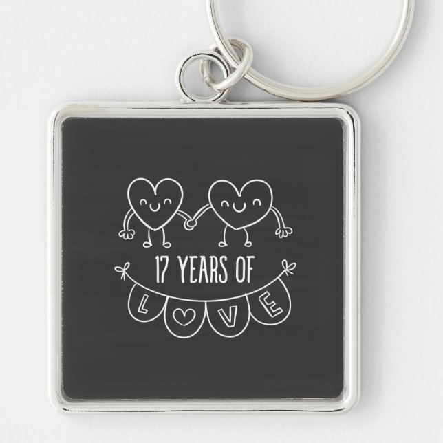 17th Anniversary Gift Chalk Hearts Keychain (Front)