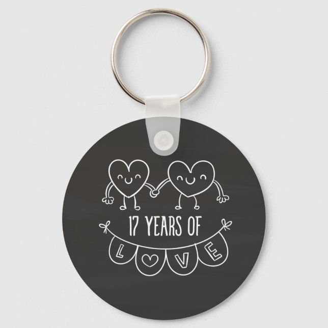 17th Anniversary Gift Chalk Hearts Keychain (Front)