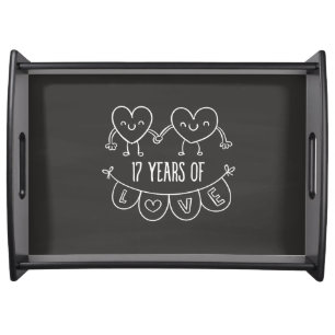 17th Anniversary Gift Chalk Hearts Serving Tray