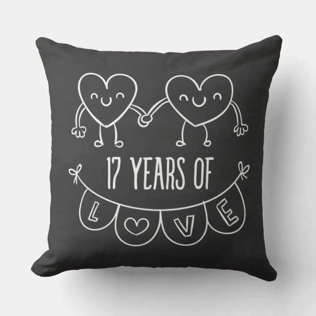 17th Anniversary Gift Chalk Hearts Throw Pillow (Front)