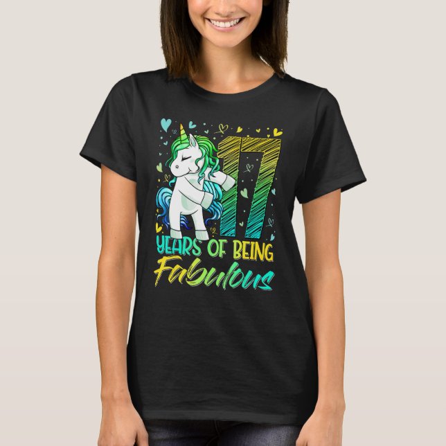 17th Birthday  17 Year Old Girl Flossing Unicorn P T-Shirt (Front)