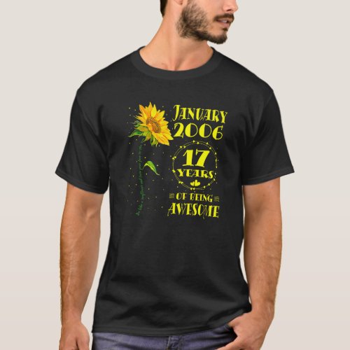 17th Birthday 17 Year Old Sunflower  Girls January T_Shirt
