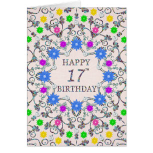 17th Birthday Abstract Flowers Cards