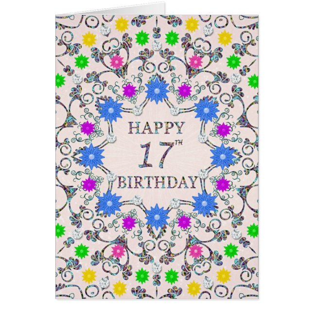 17th Birthday Abstract Flowers  Cards (Front)