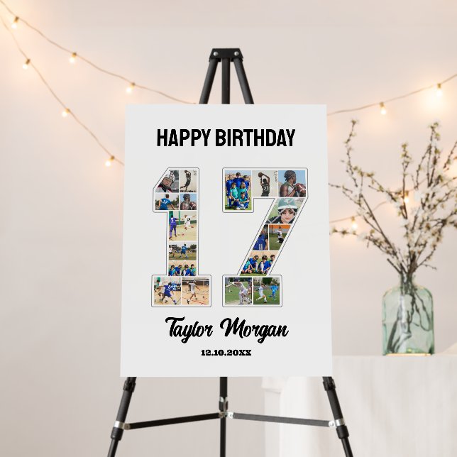 17th Birthday Anniversary Number 17 Photo Collage Foam Board (In Situ (Stand))