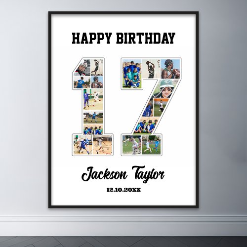 17th Birthday Anniversary Number 17 Photo Collage Poster