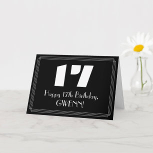 17th Birthday: Art Deco Inspired Look "17" & Name Card
