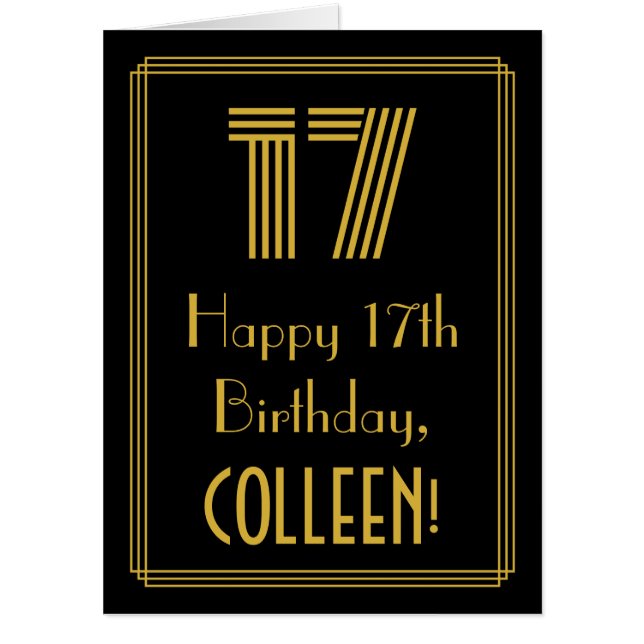 17th Birthday: Art Deco Inspired Look “17” + Name Card (Front)