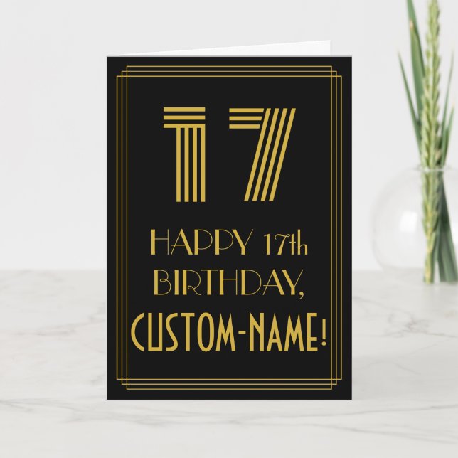 17th Birthday: Art Deco Inspired Look "17" & Name Card (Front)