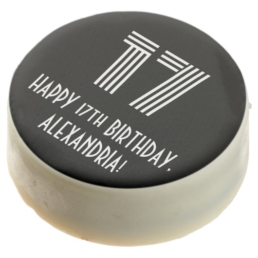 17th Birthday - Art Deco Inspired Look "17", Name Chocolate Covered Oreo (Angled)