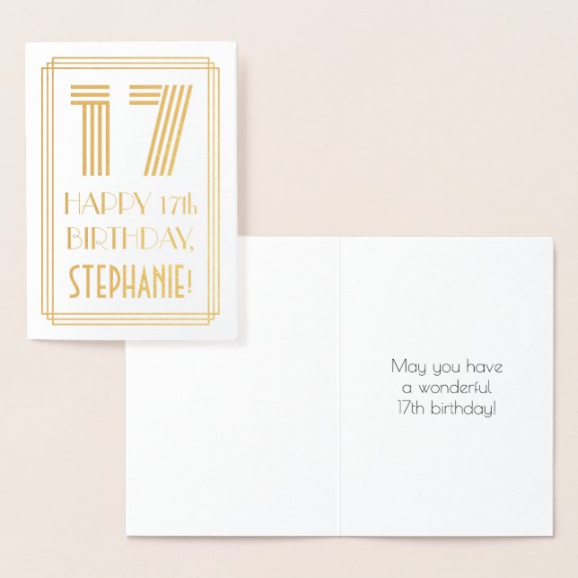 17th Birthday - Art Deco Inspired Look "17" & Name Foil Card (Display)