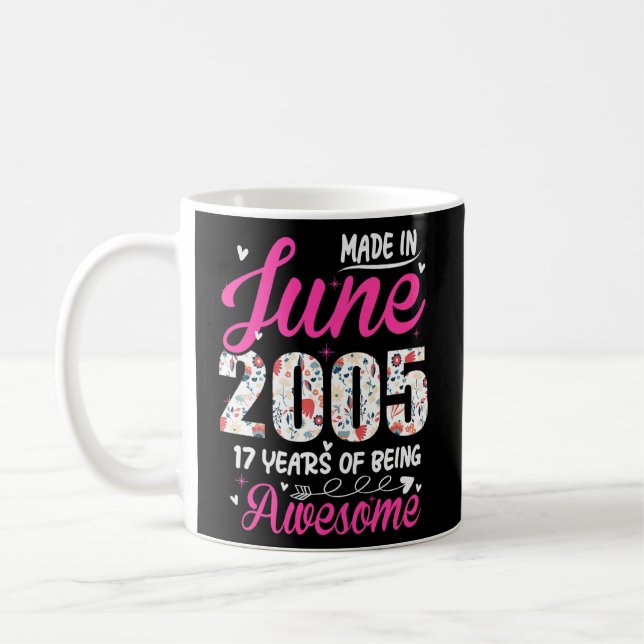 17th Birthday Awesome Since June 2005 Floral  Coffee Mug (Left)