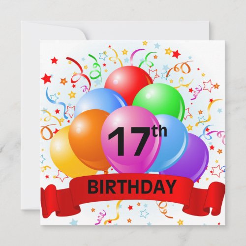 17th Birthday Balloons Banner Card