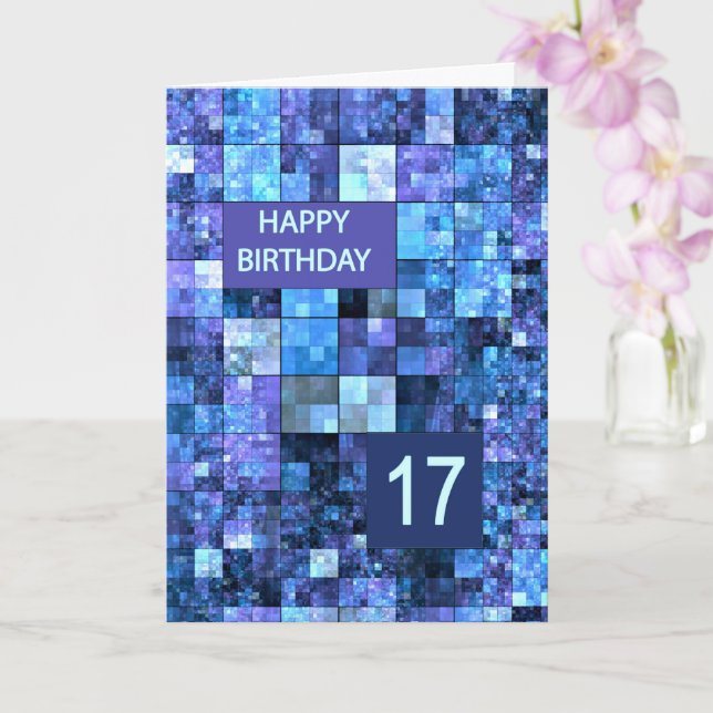 17th Birthday, Blue Squares, Card (Orchid)
