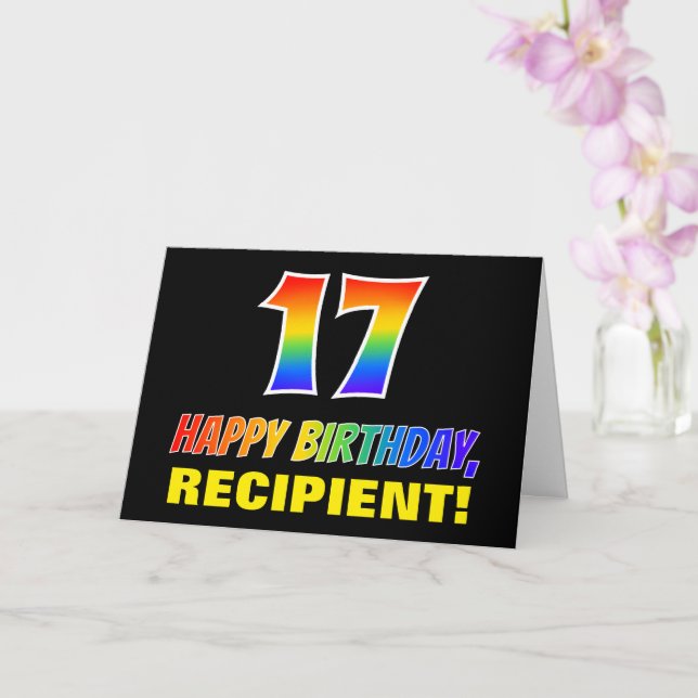 17th Birthday: Bold, Fun, Simple, Rainbow 17 Card (Orchid)