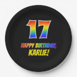 [ Thumbnail: 17th Birthday: Bold, Fun, Simple, Rainbow 17 Paper Plates ]