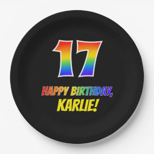 17th Birthday: Bold, Fun, Simple, Rainbow 17 Paper Plates
