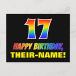 [ Thumbnail: 17th Birthday: Bold, Fun, Simple, Rainbow 17 Postcard ]
