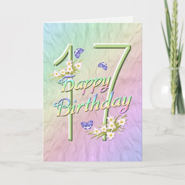 17th Birthday Butterflies and Flowers Card (Front)