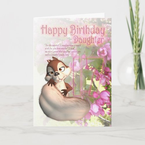 17th Birthday Card for Daughter with squirrel