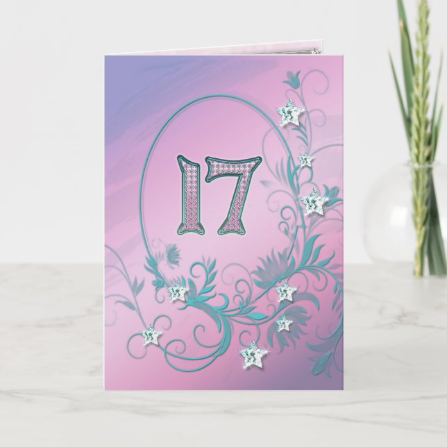 17th Birthday card with diamond stars (Front)