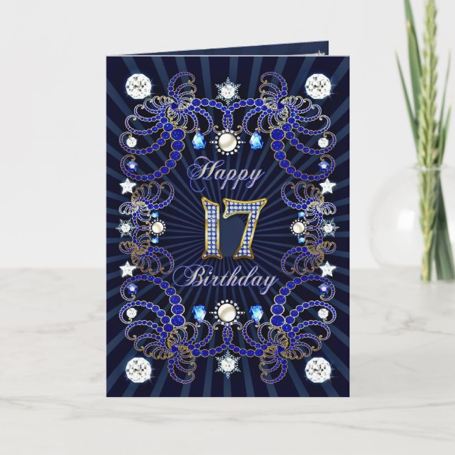 17th birthday card with masses of jewels (Front)