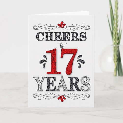 17th Birthday Cheers in Red White Black Pattern Card