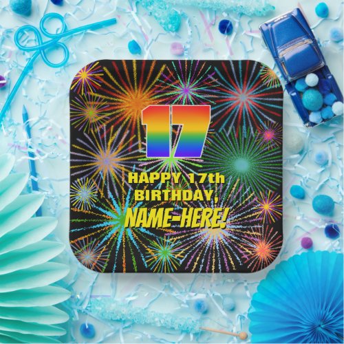 17th Birthday Colorful Fun Celebratory Fireworks Paper Plates