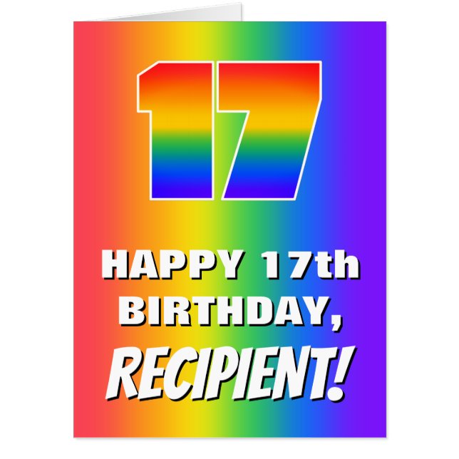 17th Birthday: Colorful, Fun Rainbow Pattern # 17 Card (Front)