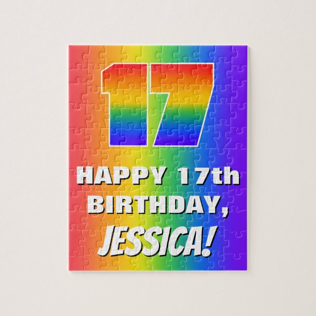 17th Birthday: Colorful, Fun Rainbow Pattern # 17 Jigsaw Puzzle (Vertical)