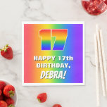 [ Thumbnail: 17th Birthday: Colorful, Fun Rainbow Pattern # 17 Napkins ]
