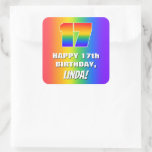 [ Thumbnail: 17th Birthday: Colorful, Fun Rainbow Pattern # 17 Sticker ]