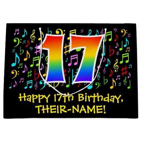 17th Birthday _ Colorful Music Symbols Rainbow 17 Large Gift Bag