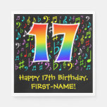 [ Thumbnail: 17th Birthday - Colorful Music Symbols, Rainbow 17 Napkins ]