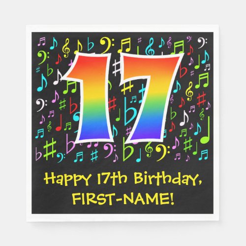 17th Birthday _ Colorful Music Symbols Rainbow 17 Napkins