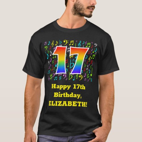 17th Birthday Colorful Music Symbols Rainbow 17 T_Shirt