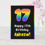 [ Thumbnail: 17th Birthday: Colorful Rainbow # 17, Custom Name Card ]