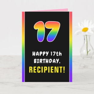 17th Birthday: Colorful Rainbow # 17, Custom Name Card