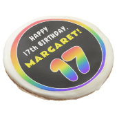 17th Birthday: Colorful Rainbow # 17, Custom Name Sugar Cookie (Angled)