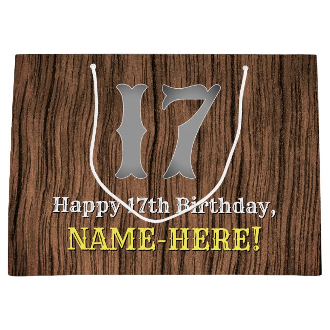 17th Birthday: Country Western Inspired Look, Name Large Gift Bag (Front)